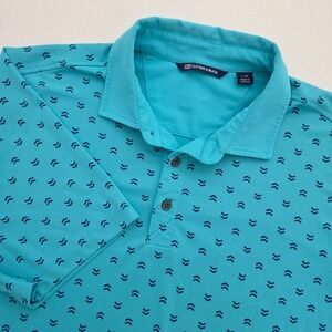 Cutter & Buck Mens Large Turquoise Blue Chevron Print Golf Polo Shirt